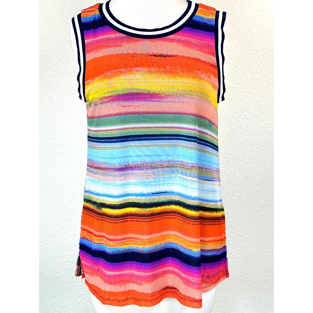 Boston Proper‎ Mesh Tank Top M Colorful Stripe Layered Sleeveless